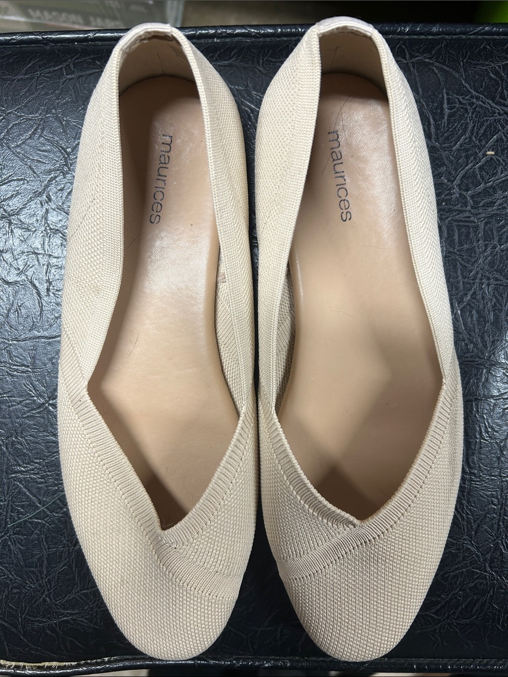 Maurices Cream Knit V-Neck Ballet Flats